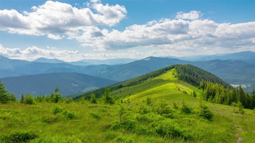 Mountain Landscape with a Fast Clouds and Shadows