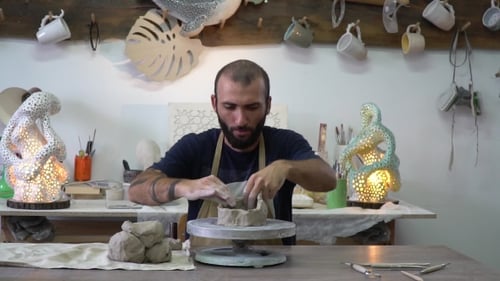 Potter Working in the Pottery Working Place