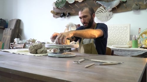 Potter Working in the Pottery Working Place
