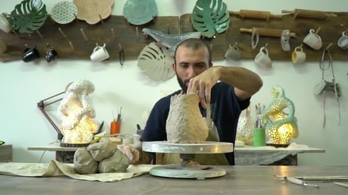 Potter Working in the Pottery Working Place