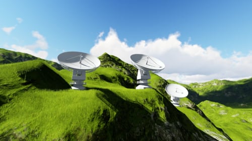 3D Satellite Dishes on Green Hills Communication Technology
