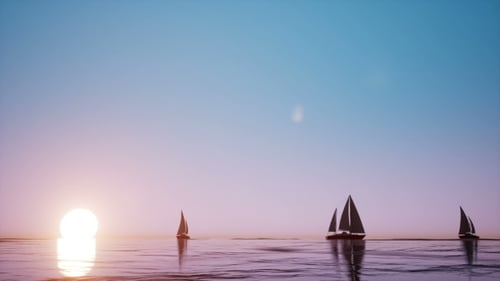 Silhouette of a Boat on Sea at Sunset