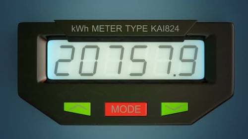 Digital electricity meter showing household consumption in kilowatt hours.