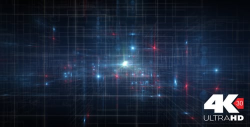 Digital Grid Network with Data Flow and Glowing Connections