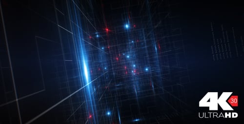 Futuristic Digital Grid Tunnel with Glowing Data Network