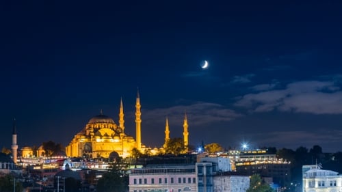 Famous Suleymaniye Mosque in Istanbul at Night