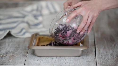 Blueberries Poured into Crust for Baking