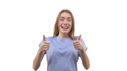 Smiling Blonde Young Adult Giving Thumbs Up