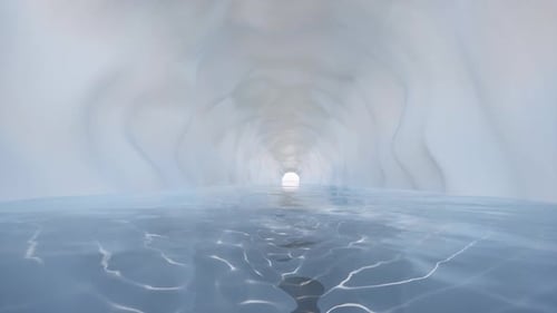 Ice Cave on 3d Style Cold Blue Water Landscape