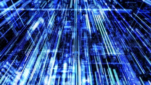 Abstract digital virtual city with technology and connection. 3D render 4K loop