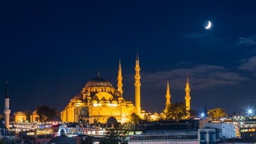 Famous Suleymaniye Mosque in Istanbul at Night
