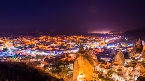 View of Goreme Village in Cappadocia at Night in Turkey