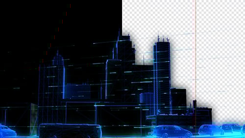 Futuristic Digital City Wireframe with Data Flow Loop