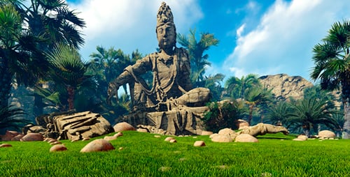 Majestic Buddha Statue in Lush Tropical Paradise