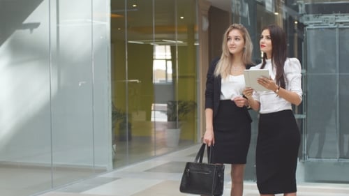 Businesswomen Dressed in Formal Wear Talking About Work While Meeting in Modern Office