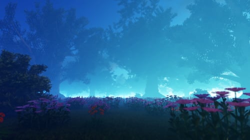 Dreamy Enchanted Forest with Glowing Flora and Ethereal Mist