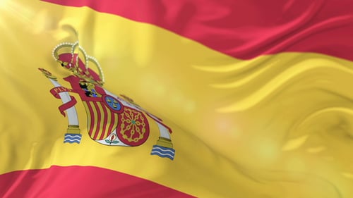 Realistic Waving Spanish Flag Animation with Coat of Arms