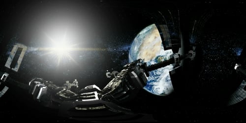 International Space Station Orbiting Earth in Virtual Reality