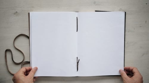 Mans Hnds Open Handmade A4 Notebook with Real Leather Cover