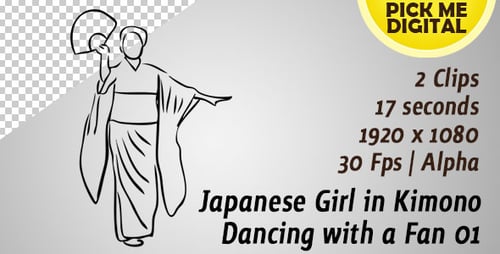 Japanisches Mädchen im Kimono tanzt mit einem Fan 01