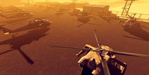 Animated Military Helicopter Base in Desert Environment