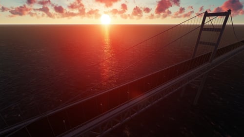 Sea and Bridge at Sunset