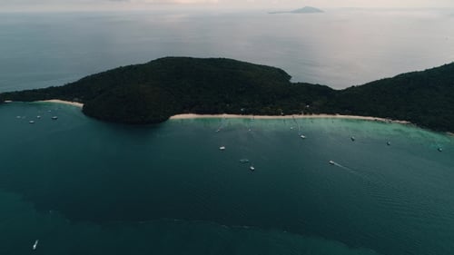 Thailand Coral Island Drone Shot View of the Island From a Height of 500 Meters Above Sea Level
