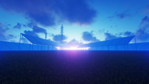 Futuristic Solar Panels Generating Clean Energy at Twilight