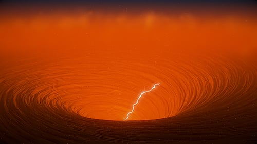 Abstract Fiery Vortex with Dynamic Lightning Strikes Background