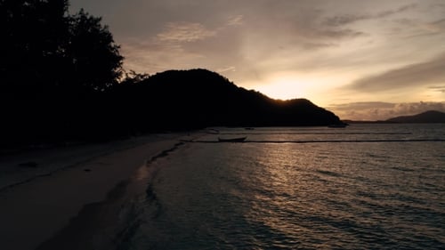 Thailand Coral Island Drone Shot Beautiful Sunset on the Island