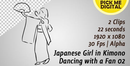 Japanisches Mädchen im Kimono tanzt mit einem Fan 02