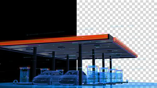 Futuristic Holographic Gas Station with Digital Cars Animation