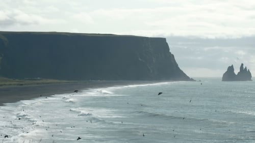 Famous Reynisdrangar Rock Formations at Black Reynisfjara Beach