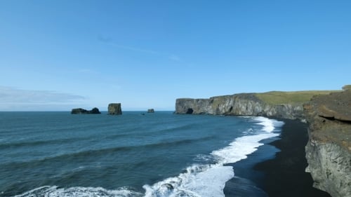 Famous Reynisdrangar Rock Formations at Black Reynisfjara Beach