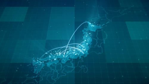 Futuristic Japan Map Data Network Connections Animation