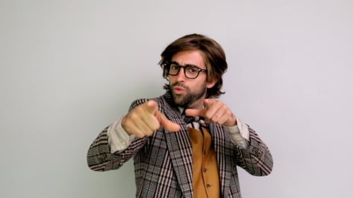 Smiling Man Dances in Vintage Plaid Blazer