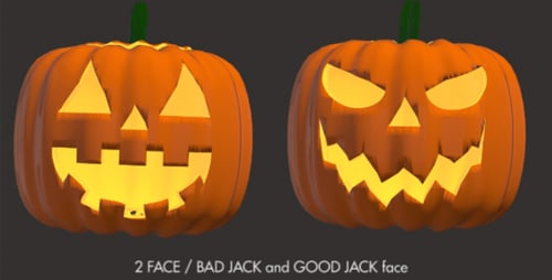Animated 3D Jack-o'-Lanterns with Good and Bad Faces