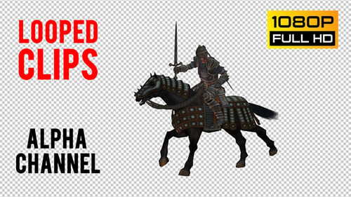 Armored Medieval Knight on Horse Galloping with Sword