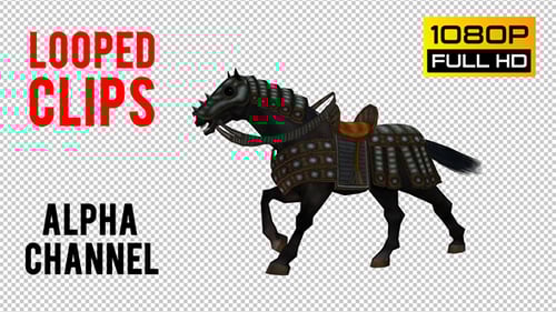 Armored Black Horse Galloping 3D Animation