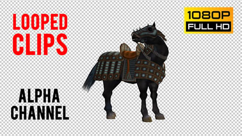 Animated Armored Black Horse Loop with Alpha Channel