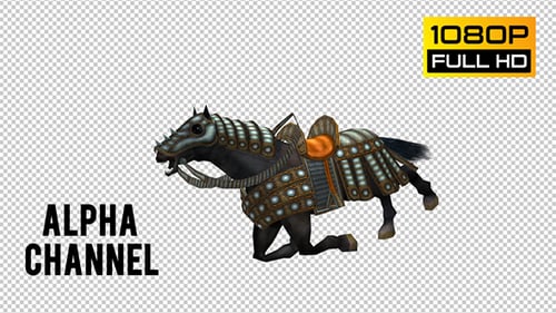Animated 3D Armored Black Horse Galloping with Alpha Channel
