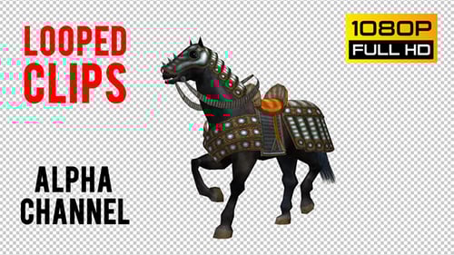 Animated 3D Armored War Horse Prancing Loop