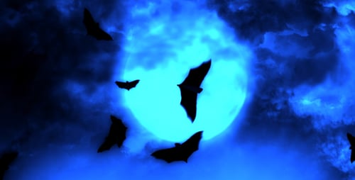 Spooky Blue Moon and Flying Bats Halloween Animation