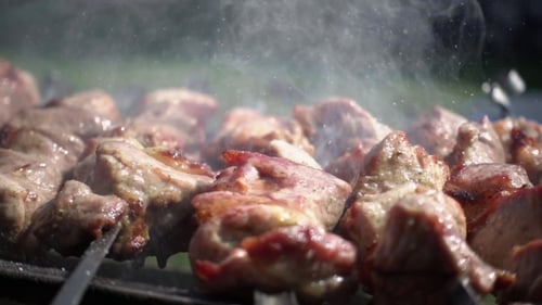 Grillspieße mit Fleisch werden auf dem Grill gekocht