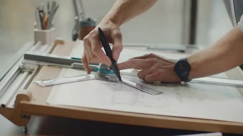 Architect's Desk Drawings Ruban à mesurer, Règle et autres outils de dessin