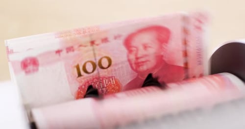 Money Counter Machine Counts Chinese Yuan Renminbi