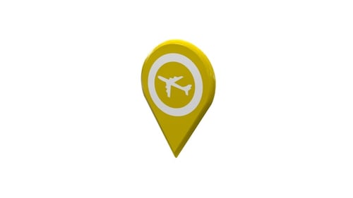 3D Animated Location Pin with Airplane Icon for Travel