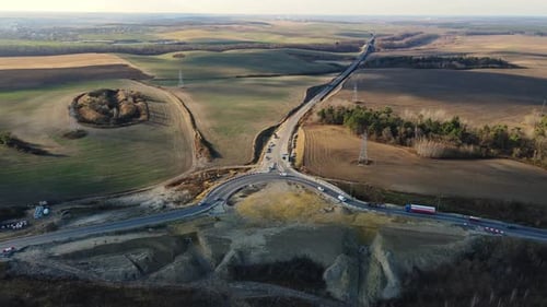 Unfinished Ring On The Road, With Traffic. Road Construction
