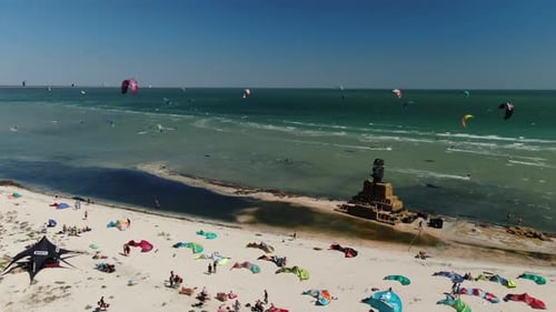 Summer Sports Aerial View on the Sea with Lots of Kite Surfers