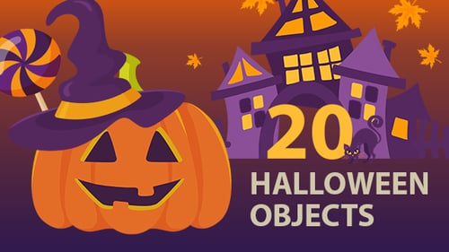 20 Animated Flat Design Halloween Objects Pack
